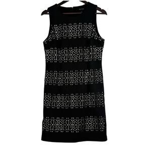 White House Black Market Laser Cut Shift Dress Black White Size 10 Career Basics